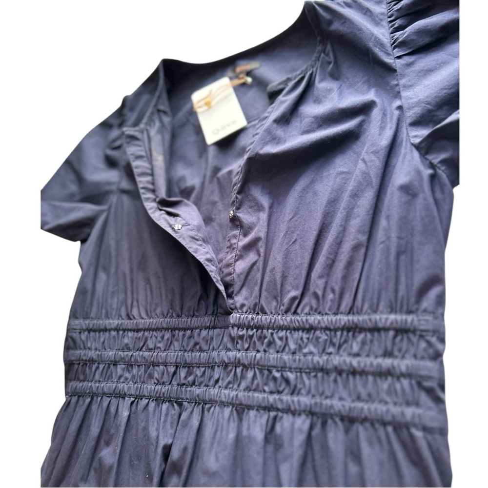 NWT Quince 100% Organic Cotton Poplin Tiered Maxi Dress Navy Blue - Picture 10 of 13